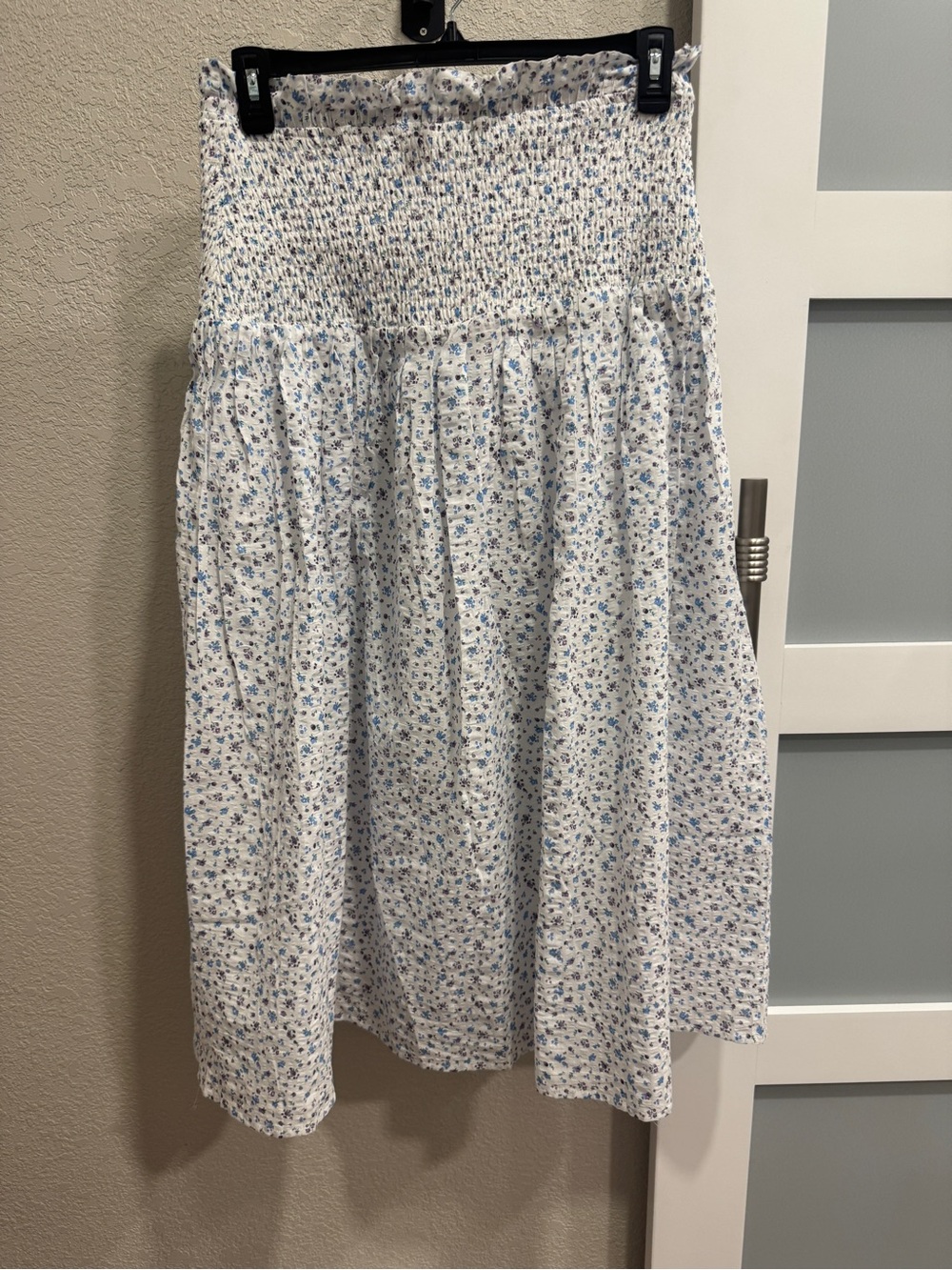 Hyacinth House- Tuckernuck- White Floral Smocked Waist Maxi Skirt - flower print